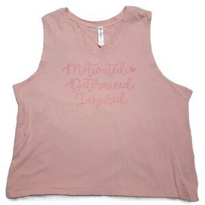 Beachbody Graphic Tank Top Womens 1X Pink Cotton Keyhole Back Athletic Shirt